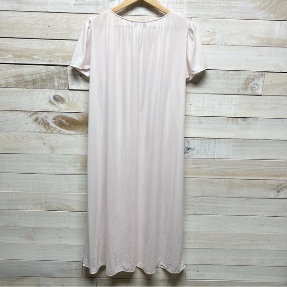 Miss Elaine Nylon Tricot Nightgown Womens Large Pink Flutter Sleeves Embroidered - Picture 6 of 11